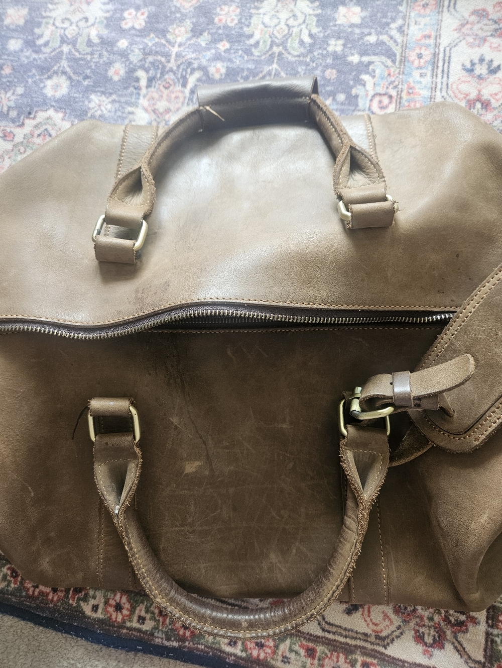 Full Grain Leather Weekend Duffle Bag -Tan Brown Overnight Cabin Bag - Picture 8 of 16